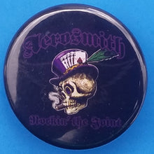 Load image into Gallery viewer, New Aerosmith Button Set Of Of 3 Fashion Buttons Are 1.25 Inches In Size. Set Includes 1. Aerosmith Logo On Black 2. Aerosmith Rocking The Joint Skull 3. Aerosmith Logo On White
