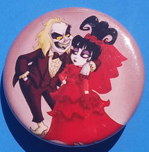 Load image into Gallery viewer, new beetlejuice button set of 5 fashion buttons are 1.25 inches in size Set Includes Beetlejuice Cartoon Wedding Beetlejuice Cementery Beetlejuice Movie Cover Beetlejuice Upclose With Long Hair Beetlejuice Upclose Short Hair
