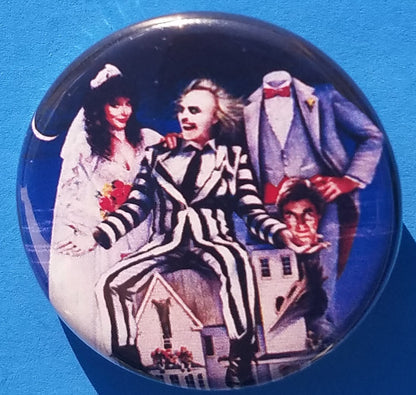 new beetlejuice button set of 5 fashion buttons are 1.25 inches in size Set Includes Beetlejuice Cartoon Wedding Beetlejuice Cementery Beetlejuice Movie Cover Beetlejuice Upclose With Long Hair Beetlejuice Upclose Short Hair