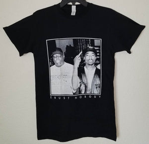 new biggie 2pac trust nobody unisex silkscreen available from small 3xl 90s hip hop t-shirt shirt tops notorious big music rap biggie smalls apparel tupac