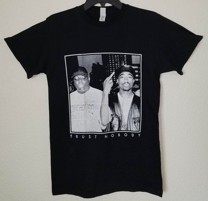new biggie 2pac trust nobody unisex silkscreen available from small 3xl 90s hip hop t-shirt shirt tops notorious big music rap biggie smalls apparel tupac