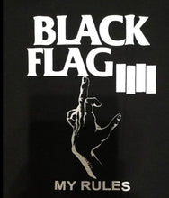 Load image into Gallery viewer, new black flag my rules men silkscreen t-shirt available from small 3xl shirts tops unisex apparel indie alternative indie music adult
