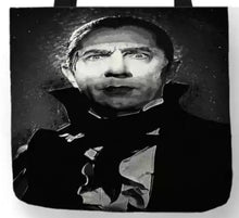 Load image into Gallery viewer, new black white dracula canvas tote bags image is printed on both sides woman vintage hollywood horror
