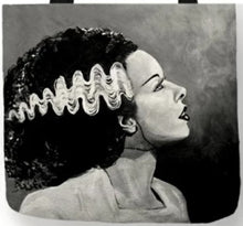 Load image into Gallery viewer, new bride of frankenstein canvas tote bags image is printed on both sides movie horror unisex vintage hollywood apparel hand bag
