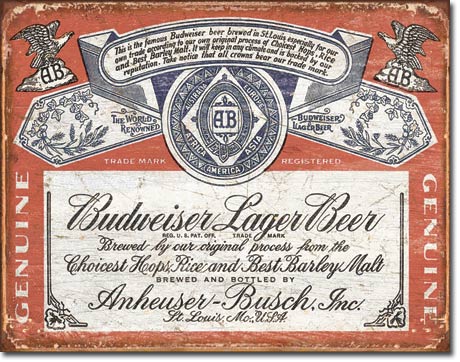 new budweiser historic label man cave wall art metal sign 16width x 12.5height beer cerveza alcohol adult