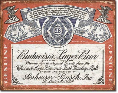 new budweiser historic label man cave wall art metal sign 16width x 12.5height beer cerveza alcohol adult
