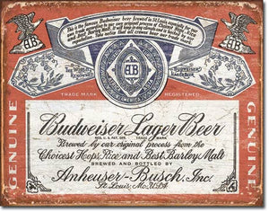 new budweiser historic label man cave wall art metal sign 16width x 12.5height beer cerveza alcohol adult