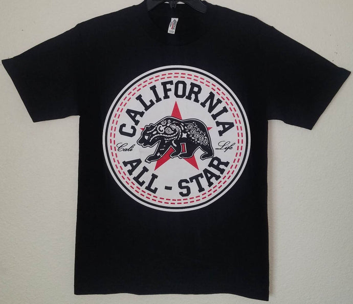 new california all stars cali life men silkscreen t-shirt cali life bandana bear available in small-3xl apparel adult shirts tops unisex