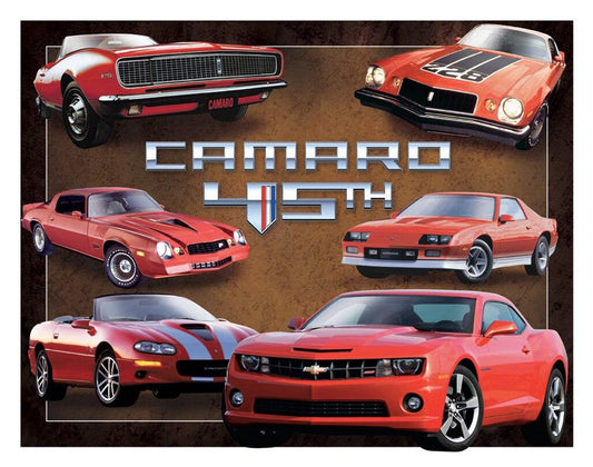 new chevrolet camaro 45th anniversary commemoration edition wall decor metal sign 16width x 12.5height camaro chevy transportation novelty