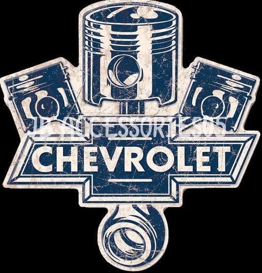 new chevrolet pistons large die cut sign 24.5width x 23.5height wall decor transportation general motors chevy chevrolet auto embossed aluminum sign novelty
