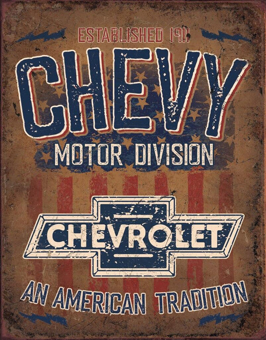 new chevy motor division wall decor man can metal sign 12.5width x 16height trucks vintage transportation established-1911 motor division novelty cars auto