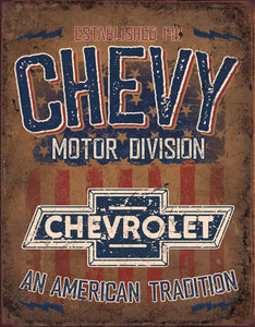 new chevy motor division wall decor man can metal sign 12.5width x 16height trucks vintage transportation established-1911 motor division novelty cars auto