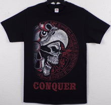 Load image into Gallery viewer, New ’Conquer Skeleton Aztec Warrior’ Unisex Silkscreen T-Shirt. Available From Small-3XL. - Small - Men’s Short Sleeve
