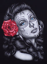 Load image into Gallery viewer, New ’Day Of The Dead Girl With Blue Eyes’ Unisex Silkscreen T-Shirt. Available From Small-3XL. - Men’s Short Sleeve
