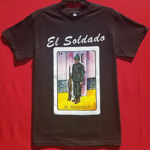 new el soldado mens silkscreen loteria card themed t-shirt available small-2xl mexican style men apparel adult shirts tops