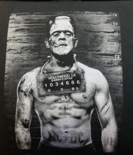 Load image into Gallery viewer, new horror frankenstein mugshot mens silkscreen t-shirt available from small-3xl unisex vintage hollywood movies horror apparel adult women shirts tops
