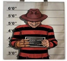 Load image into Gallery viewer, New ’Freddy Krueger Mugshot’ Canvas Tote Bags. Image Is Printed On Both Sides. - Handbags
