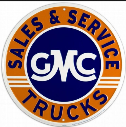 new gmc sales service 24 inch large round embossed aluminum sign wall decor trucks general motors die cut chevy chevrolet cars auto novelty