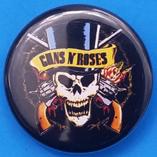 Load image into Gallery viewer, new guns n roses button set of 5 fashion buttons are 1.25 inches in size Set Includes Guns N Roses Appetite For Destruction Guns N Roses Double Gun On Black Guns N Roses Double Gun On White Guns N Roses Slash Skull With Double Gun Guns N Roses Yellow Logo On Black hard rock music pinback
