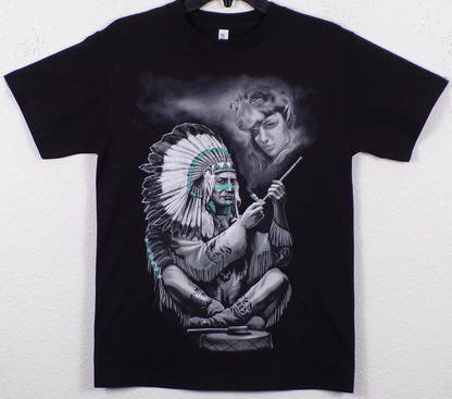 New ’Indian Chief Sitting’ Unisex Silkscreen T-Shirt. Available From Small-3XL. - Small - Men’s Short Sleeve Shirt