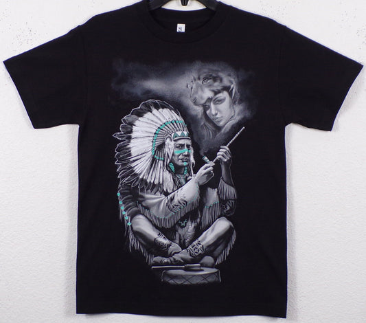 New ’Indian Chief Sitting’ Unisex Silkscreen T-Shirt. Available From Small-3XL. - Small - Men’s Short Sleeve Shirt