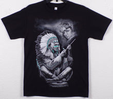 Load image into Gallery viewer, New ’Indian Chief Sitting’ Unisex Silkscreen T-Shirt. Available From Small-3XL. - Small - Men’s Short Sleeve Shirt
