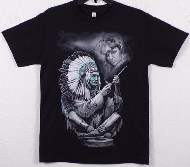 New ’Indian Chief Sitting’ Unisex Silkscreen T-Shirt. Available From Small-3XL. - Small - Men’s Short Sleeve Shirt