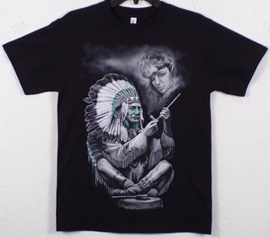 New ’Indian Chief Sitting’ Unisex Silkscreen T-Shirt. Available From Small-3XL. - Small - Men’s Short Sleeve Shirt