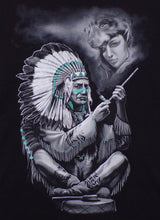Load image into Gallery viewer, New ’Indian Chief Sitting’ Unisex Silkscreen T-Shirt. Available From Small-3XL. - Men’s Short Sleeve Shirt
