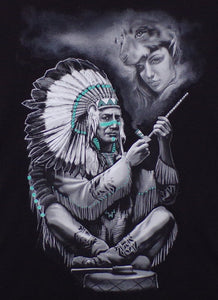 New ’Indian Chief Sitting’ Unisex Silkscreen T-Shirt. Available From Small-3XL. - Men’s Short Sleeve Shirt