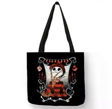 Load image into Gallery viewer, new jack skellington as freddy canvas tote bags image is printed on both sides women unisex movies men apparel jack skellington freddy krueger handbags

