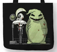 Load image into Gallery viewer, new jack skellington oogie boogie canvas tote bags image is printed on both sides women unisex movies men apparel handbags

