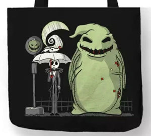 new jack skellington oogie boogie canvas tote bags image is printed on both sides women unisex movies men apparel handbags