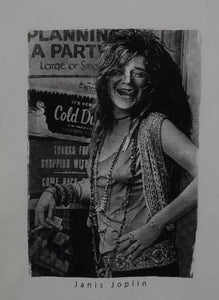 new janis joplin smiling mens silkscreen t-shirt available from small-2xl women unisex music men classic rock apparel adult shirts tops