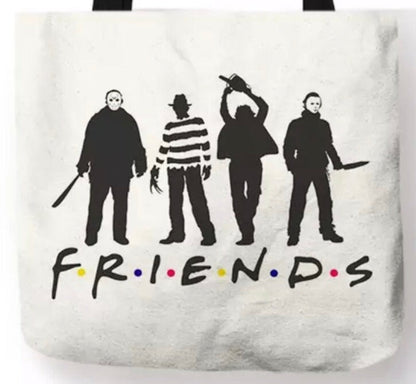 new jason freddy leatherface michael friends canvas tote bags image is printed on both sides women unisex movies horror men halloween apparel michael meyers jason voorhees freddy kreuger