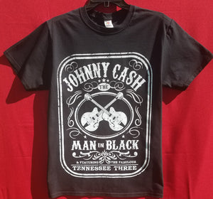 new johnny cash man in black double guitar mens silkscreen t-shirt available in small-3xl women unisex music men apparel adult shirts tops