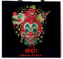 Load image into Gallery viewer, New ’Killer Klowns Go Prada Staxx’ Canvas Tote Bags. Canvas Tote Bags. Image Is Printed On Both Sides. - Handbags
