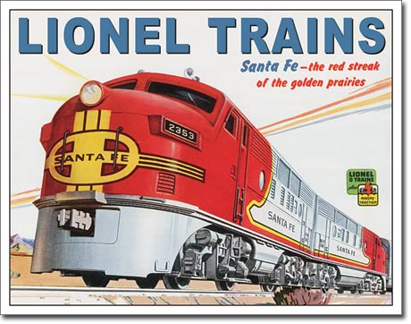 new lionel santa fe train wall art man cave metal sign 16width x 12.5height decor transportation train novelty