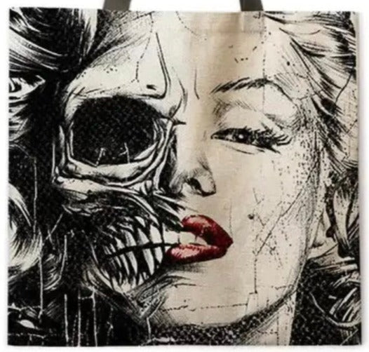 New ’Marilyn Monroe Half Skull’ Canvas Tote Bags. Image Is Printed On Both Sides. - Handbags