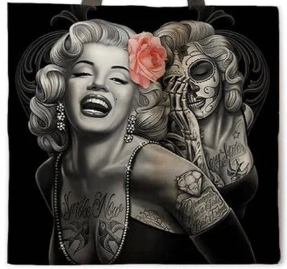 New ’Marilyn Monroe W/Pink Rose’ Canvas Tote Bags. Image Is Printed On Both Sides. - Handbags