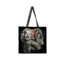 Load image into Gallery viewer, New ’Marilyn Monroe W/Pink Rose’ Canvas Tote Bags. Image Is Printed On Both Sides. - Handbags
