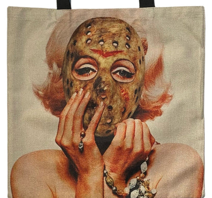 New ’Marilyn Monroe With Jason Voorhees Mask’ Canvas Tote Bags. Image Is Printed On Both Sides. - Handbags