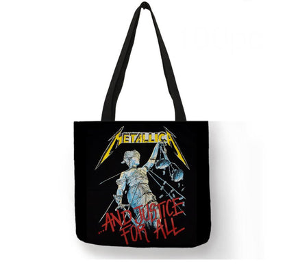 new metallica and justice for all canvas tote bags image is printed on both sides women unisex tote bag music metal men apparel handbags