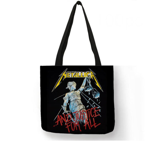 new metallica and justice for all canvas tote bags image is printed on both sides women unisex tote bag music metal men apparel handbags