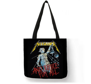 new metallica and justice for all canvas tote bags image is printed on both sides women unisex tote bag music metal men apparel handbags
