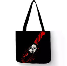 Load image into Gallery viewer, new michael myers red knife reflection canvas tote bags image is printed on both sides women unisex tote bag movies men horror apparel handbags
