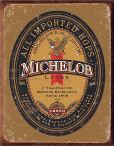 new michelob all imported hops vintage distressed advertisement metal sign 12.5width x 16height decor cerveza beer bottles advertising novelty