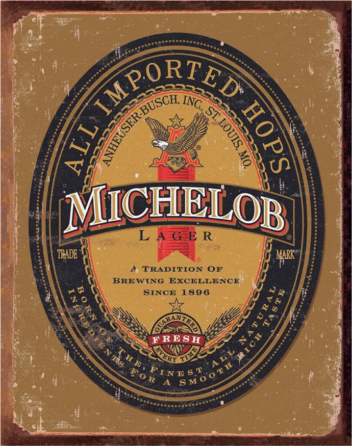 new michelob all imported hops vintage distressed advertisement metal sign 12.5width x 16height decor cerveza beer bottles advertising novelty