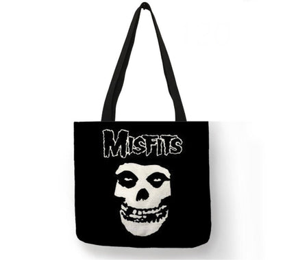 new misfits fiend face canvas tote bags image is printed on both sides women unisex tote bag punk music men hardcore punk fiend face apparel handbags