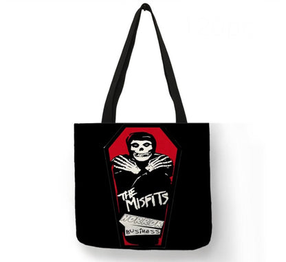new misfits horror business canvas tote bags image is printed on both sides women men unisex punk music hardcore punk apparel handbags